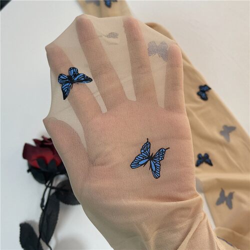 任意剪蓝色蝴蝶结丝袜女纯欲风白丝袜性感印花防勾丝连裤袜子