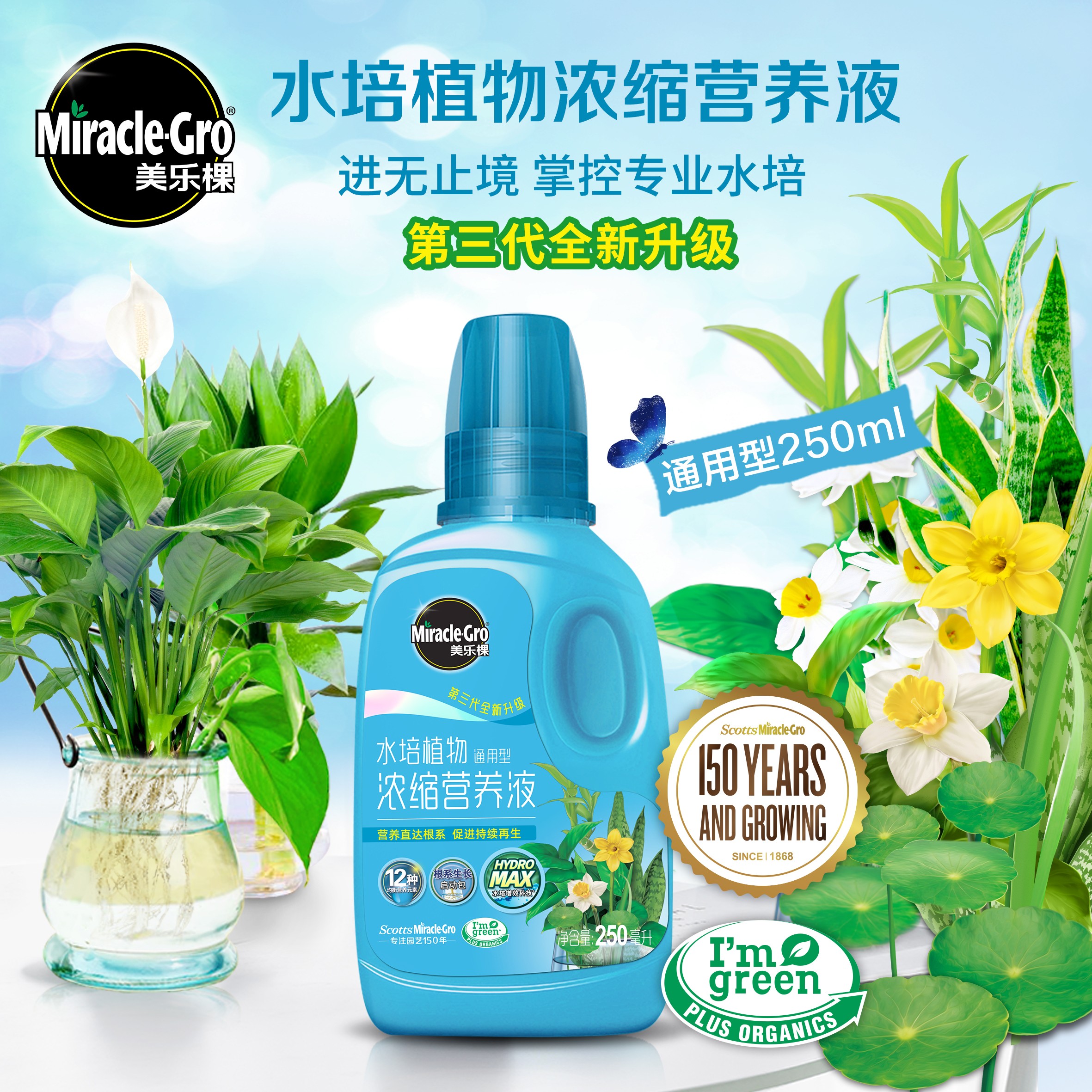 美乐棵水培植物营养液绿萝富贵竹吊兰铜钱草水养花卉营养液体肥料