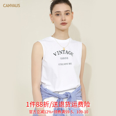 字母印花宽松简约无袖T恤