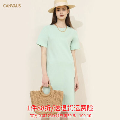 宽松棉质圆领连衣裙女