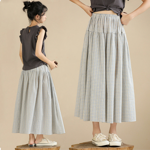 女童半身裙夏装新款大童女装格子长裙休闲半裙复古文艺森系套装裙