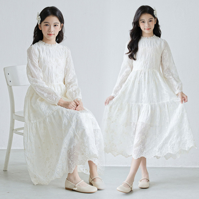 女童白色连衣裙春秋冬生日礼服