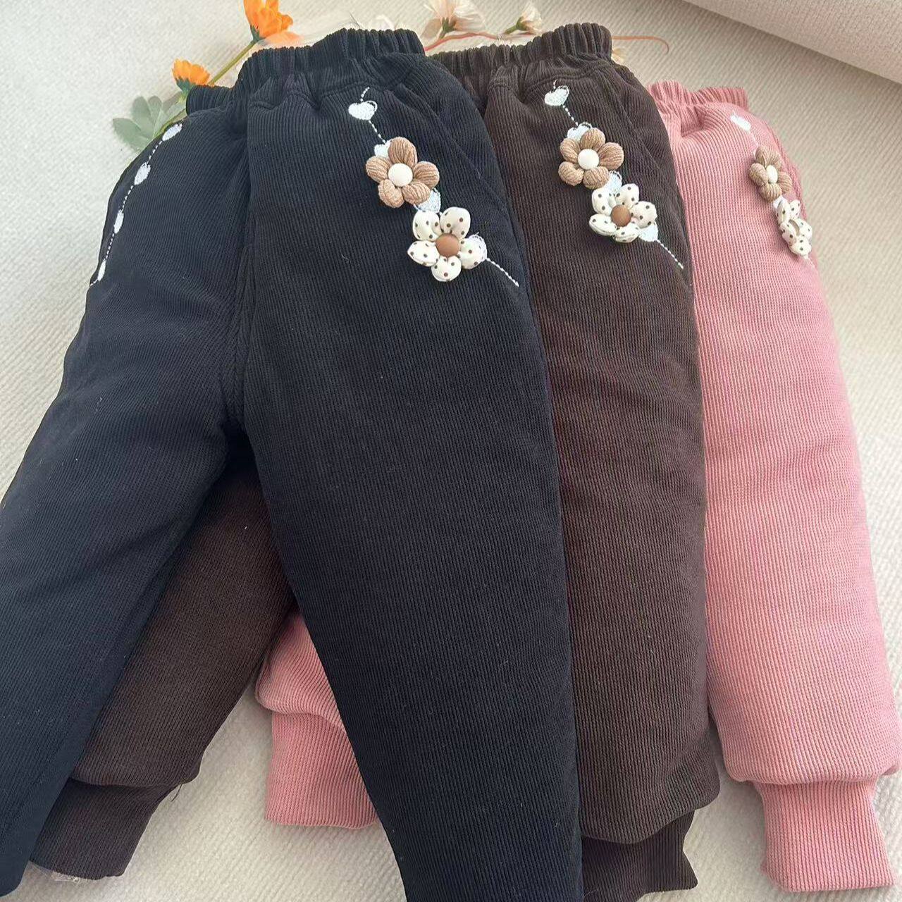 女童加绒加厚棉裤三层夹