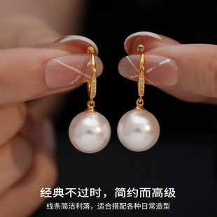 深海母贝珍珠耳扣耳钉纯银女高级感轻奢耳环金色圈圈珍珠耳坠耳饰