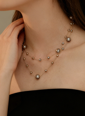 香槟金满天星珍珠长项链女2025新款毛衣链轻奢高级感配饰叠戴项链