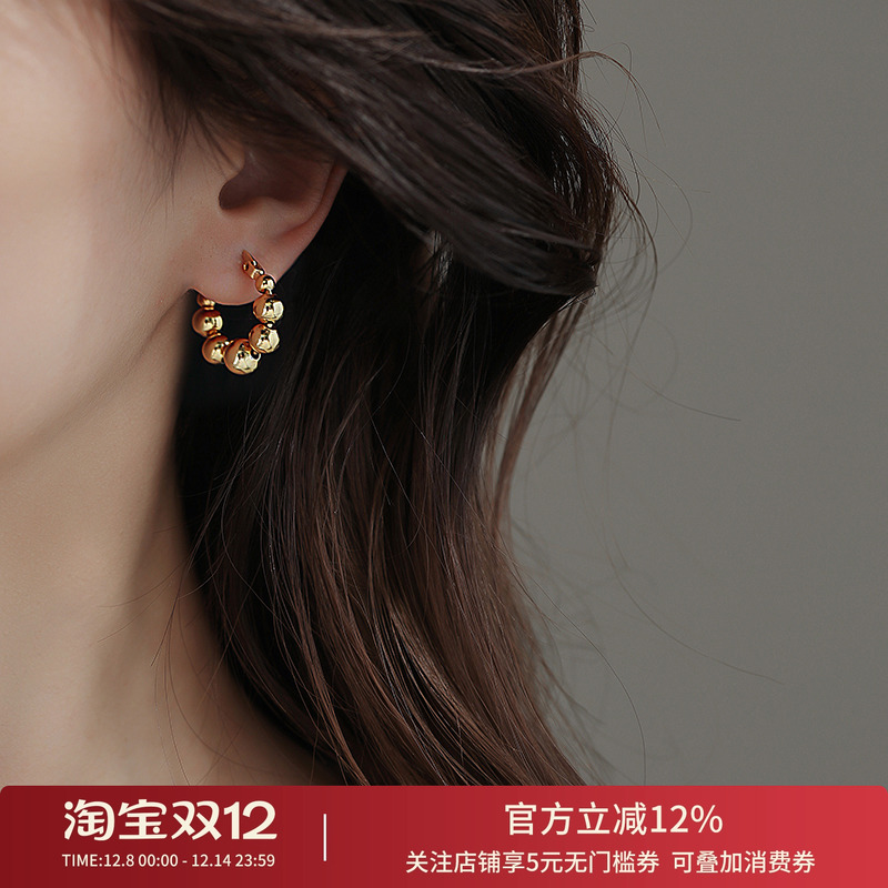 饰悟银饰冷淡风女转运珠耳环