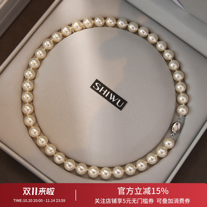 饰悟纯银正圆珍珠项链颈链女