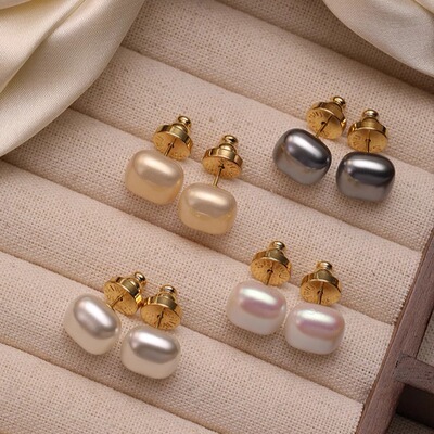 999纯银小方糖珍珠耳钉气质养耳