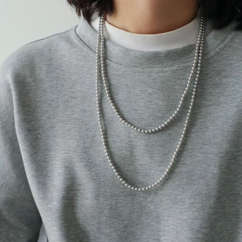 小香风施家真多麻铂金灰珍珠项链女长款毛衣链多层叠戴高级感小众
