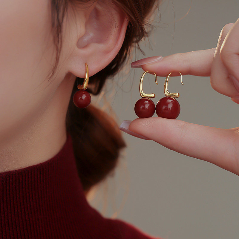 秋冬红豆耳环女新年耳钩2025新款爆款轻奢高级感红色耳饰小众气质,饰品/流行首饰/时尚饰品新,耳环,淘宝优惠券,粉丝福利购,淘宝优惠卷