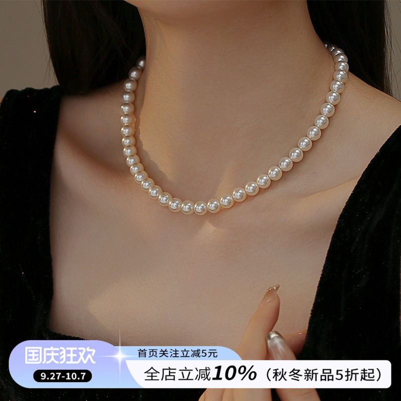 饰悟银饰人造akoya珍珠项链女