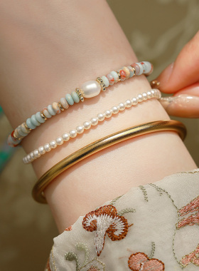 饰悟银饰女彩色手串天然珍珠手链