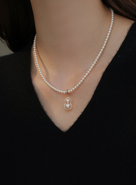 饰悟葫芦项链珍珠锁骨链女镀金