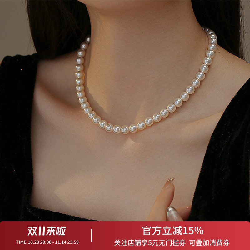 饰悟银饰人造akoya珍珠项链女