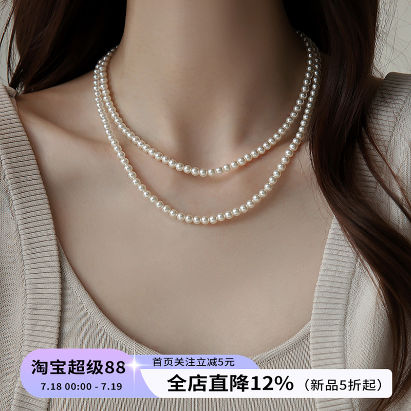 饰悟银饰法式优雅叠戴珍珠项链女