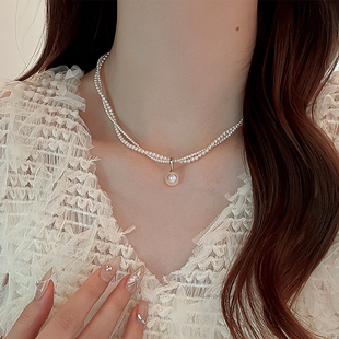 双层珍珠项链叠戴颈链锁骨链女款2026年新款爆款高级感吊坠配饰品
