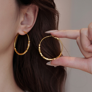 金色碎银子耳环圈圈耳环高级感轻奢适合圆脸的耳饰秋冬高级感耳环