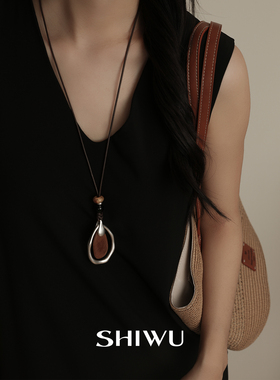 饰悟秋冬新中式水滴形木质毛衣链
