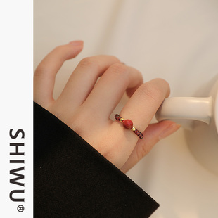 饰悟银饰石榴石朱砂戒指女设计小众新年适合过年戒指2025年新款潮