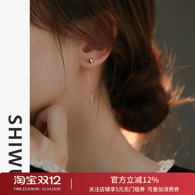 饰悟银饰金色纯银耳线女耳钉耳坠