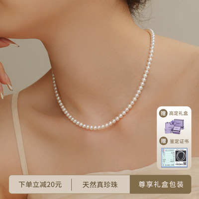 饰悟天然淡水珍珠项链女款小米珠珍珠颈链锁骨链轻奢小众配饰