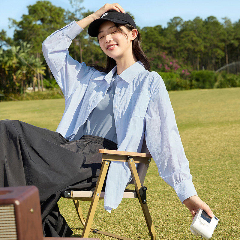 361运动外套女夏季新款透气简约纯色长袖宽松防晒衬衫上衣女