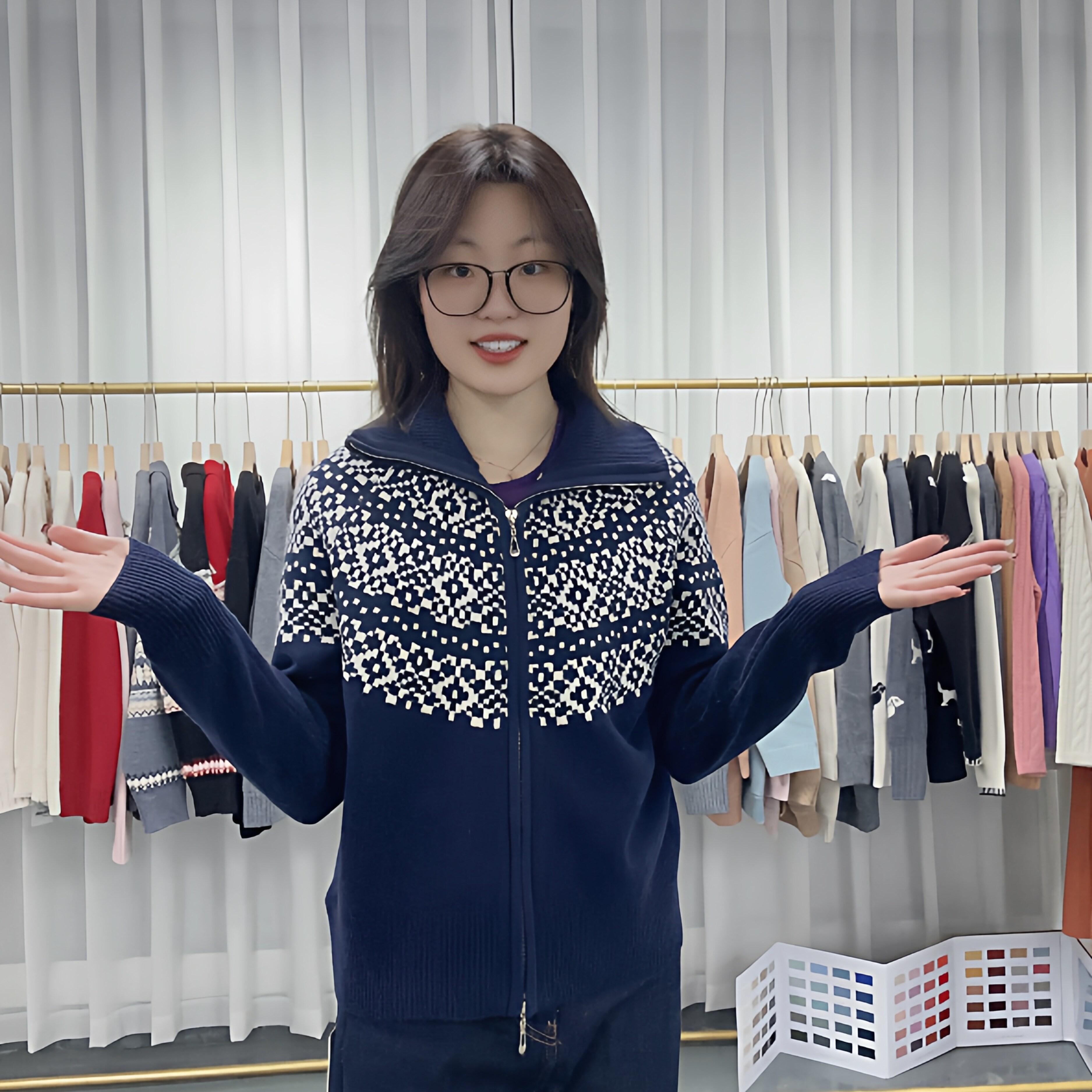 【100%绵羊毛】费尔岛加厚针织外套秋冬新年红拉链上衣嵌花女开衫