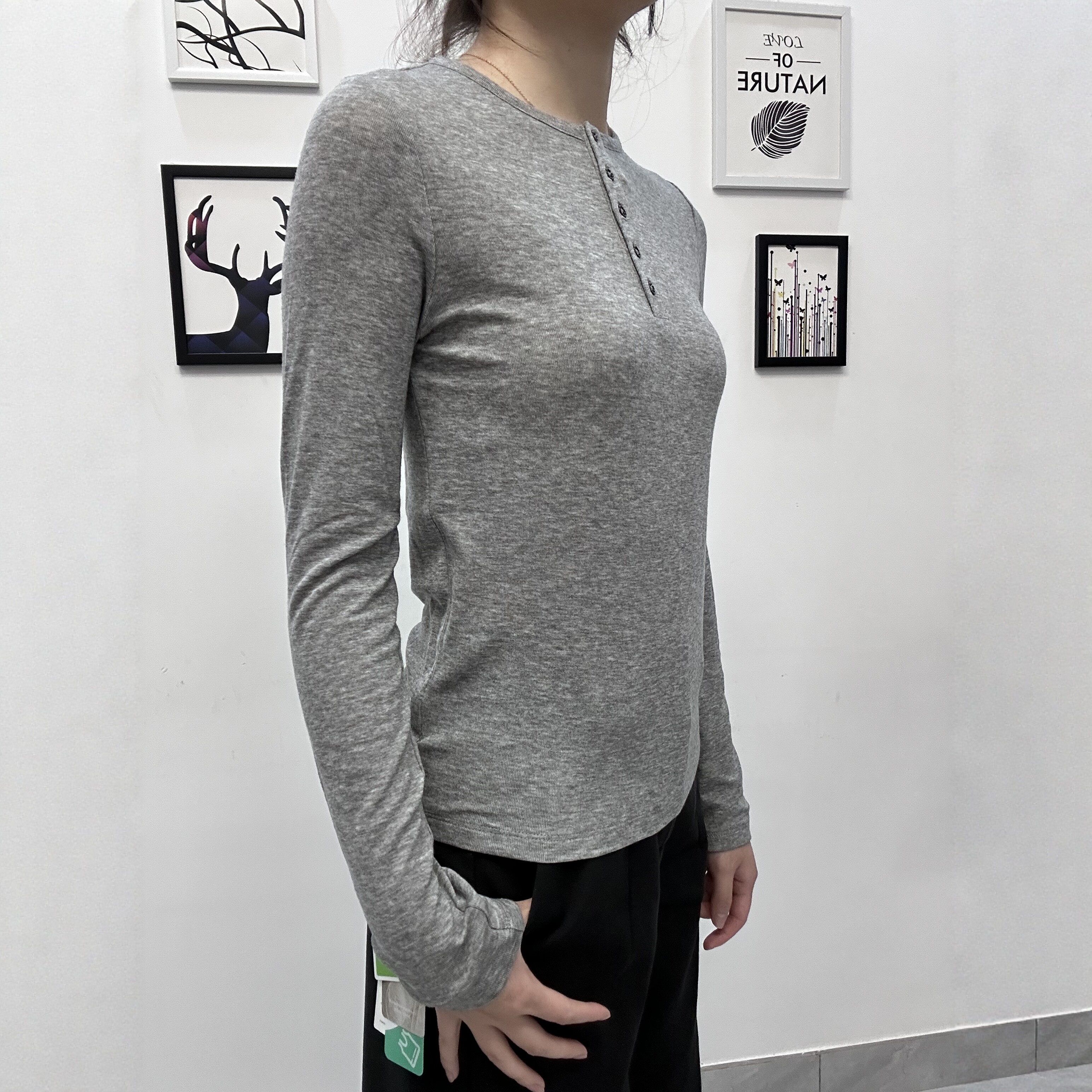 莱赛尔圆领长袖显瘦打底针织衫女