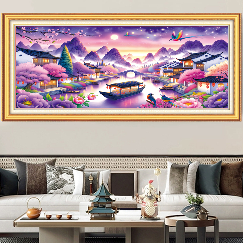 【加厚绣布】紫色梦境十字绣客厅风景山水画45色满绣无勾边