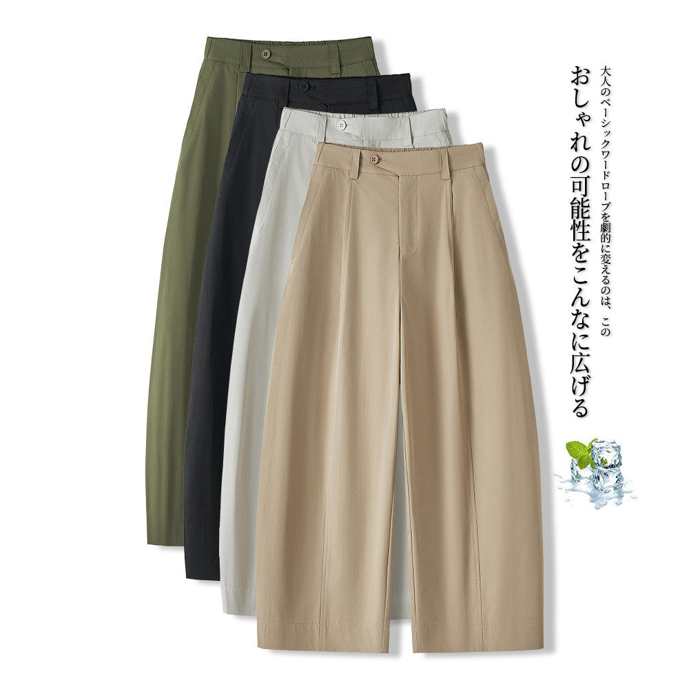 卡其色屁帘阔腿裤女薄款2026夏季新款气球裤休闲小众设计八分裤子