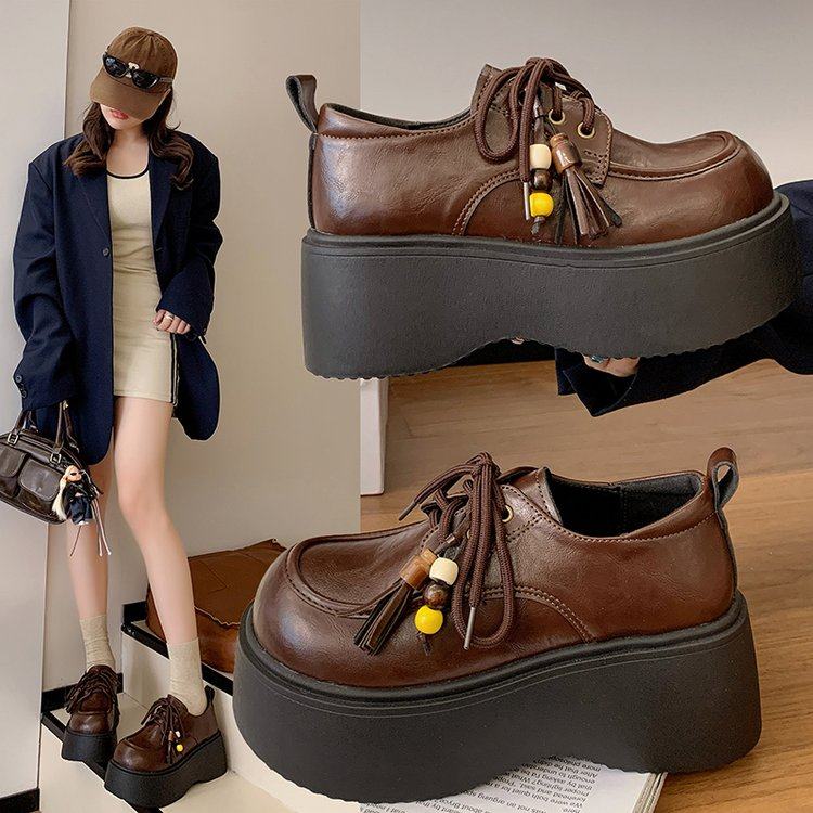 新款波西米亚串珠系带厚底乐福鞋女增高皮鞋女小个子坡跟增高鞋女,女鞋,深口单鞋,淘宝优惠券,粉丝福利购,淘宝优惠卷