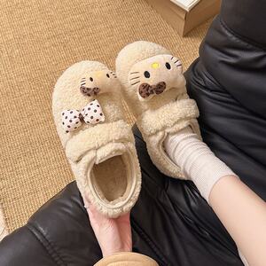 青青艾鞋坊冬季新款平底加绒卡通棉鞋女家居保暖棉鞋女百搭勃肯鞋女懒人鞋女