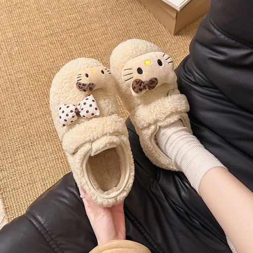 冬季新款平底加绒卡通棉鞋女家居保暖棉鞋女百搭勃肯鞋女懒人鞋女