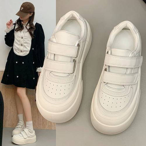 2025春季新款平底魔术贴运动休闲鞋厚底简约板鞋女学生鞋小白鞋女