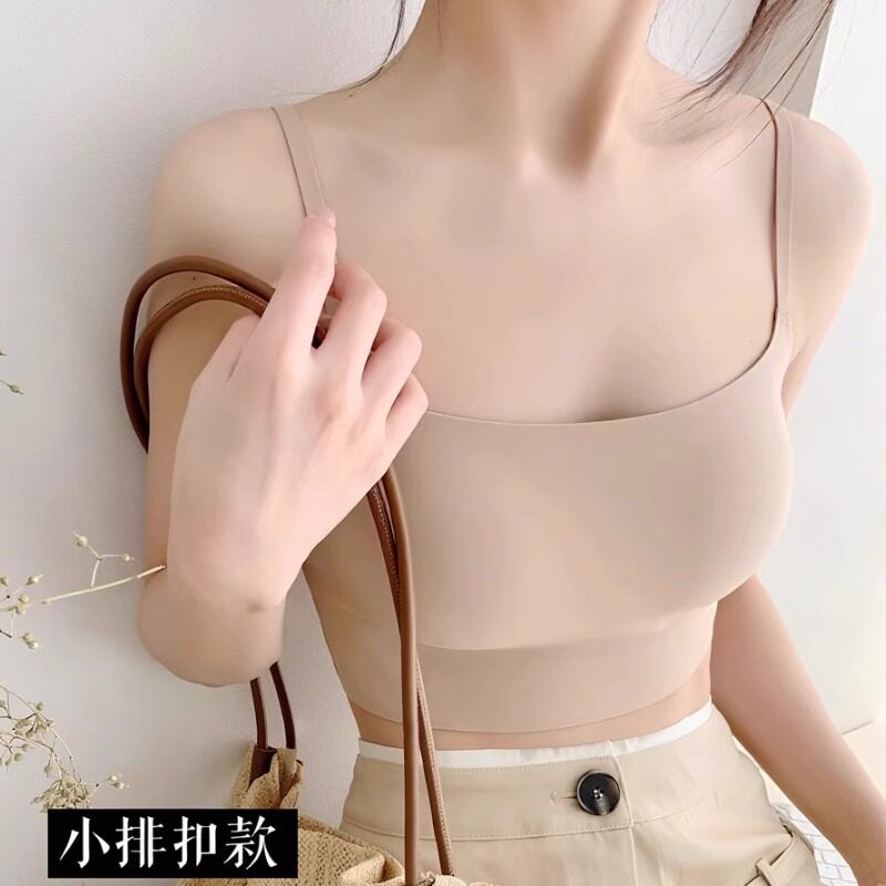 排扣版隐形粉底液肤无痕瑜伽内衣女防震聚拢胸罩薄款防走光抹胸