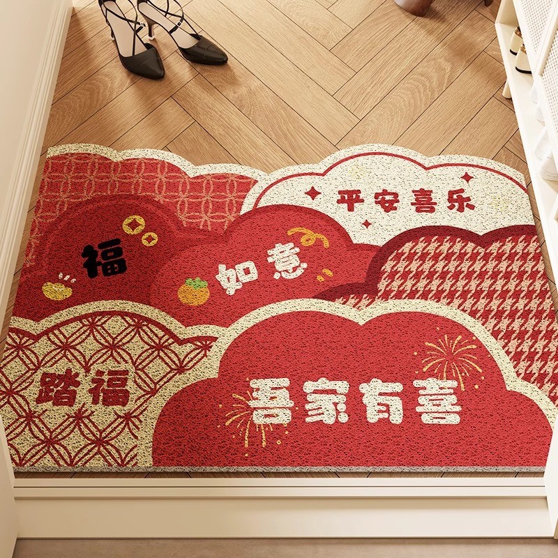 结婚地垫入户门异形可裁剪pvc门垫婚庆大门口布置红色喜庆防滑垫