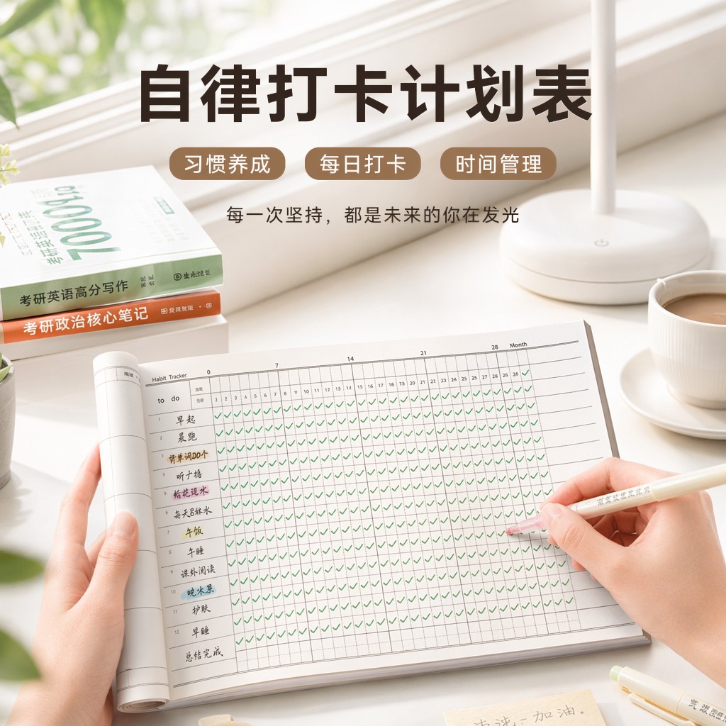 自律打卡本学习计划表好习惯养成任务时间管理月周规划每日小学生假期日程本子儿童2026年安排暑假初中笔记本