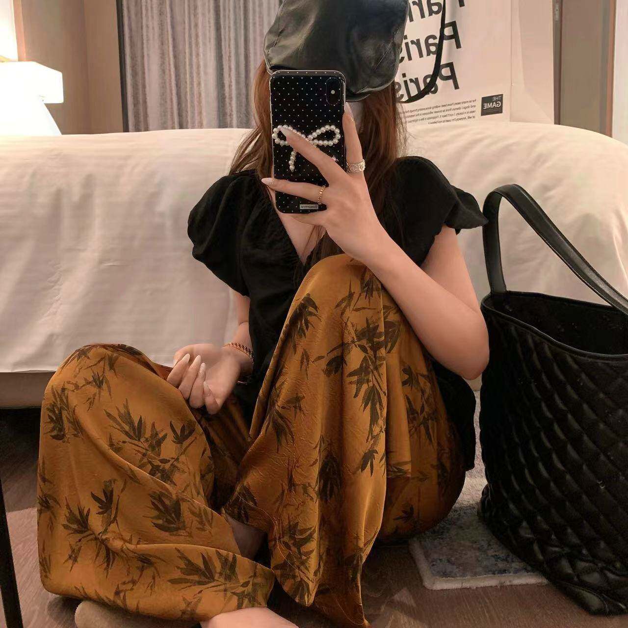 夏女薄款睡裤棉绸裤绵绸长裤单裤休闲 裤家居裤人造棉沙滩裤加大