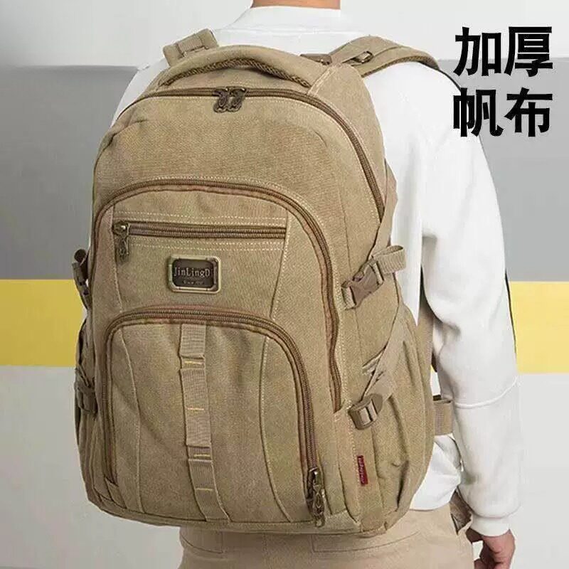背包双肩包登山背包复古双肩包70升大容量男士新款帆布背包运动