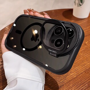 适用苹果i16promax手机壳2026新款iphone15pro外壳14plus保护摄像头13pm镜头盖支架带膜翻盖可开黑色11全包12