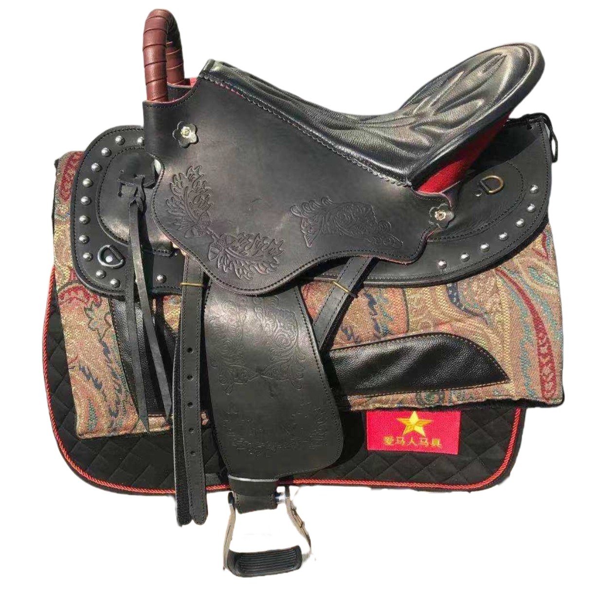 马鞍子新款印花纯牛皮西部游客鞍耐力鞍马鞍马具用品全套包邮
