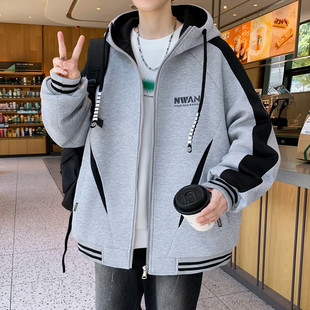 春秋连帽外套男青少年薄款开衫卫衣初中生男孩宽松运动棒球服夹克