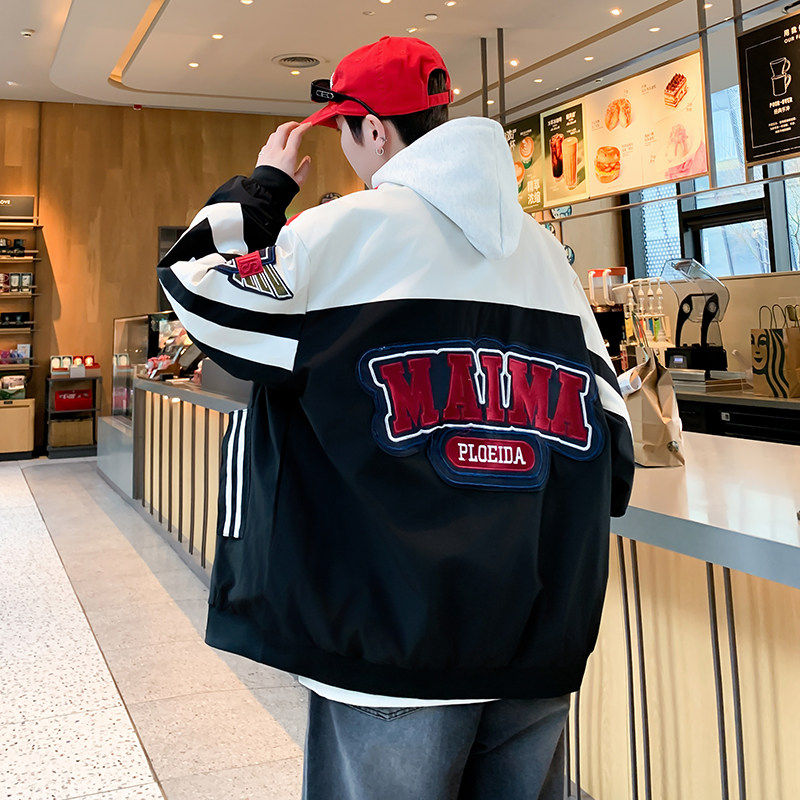 春秋棒球服外套男青少年拼色立领休闲夹克初中生运动潮流刺绣上衣