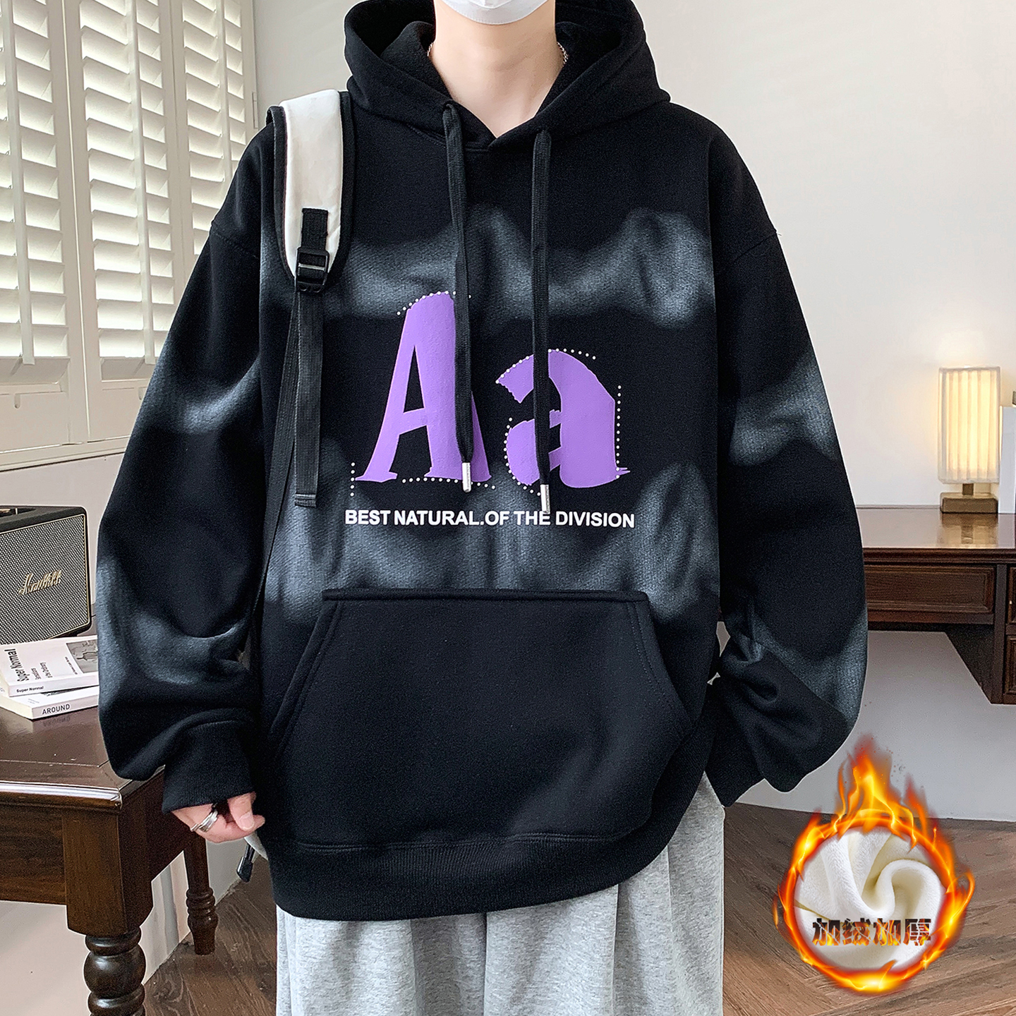 秋冬款连帽卫衣男孩13初高中学生14加绒加厚15岁青少年大童冬装潮