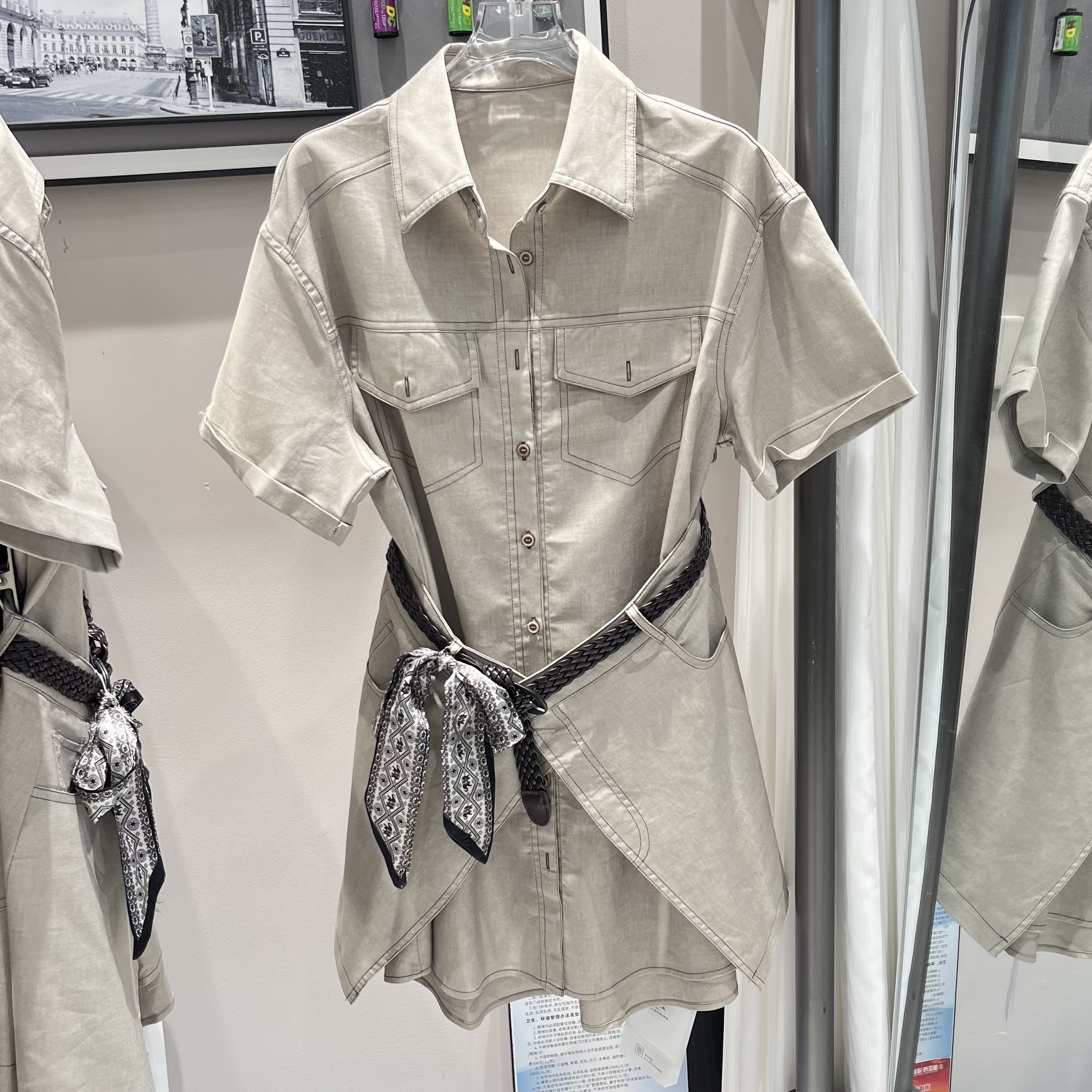 2026夏季新款复古工装牛仔短袖连衣裙+一片式屁帘半身裙两件套女