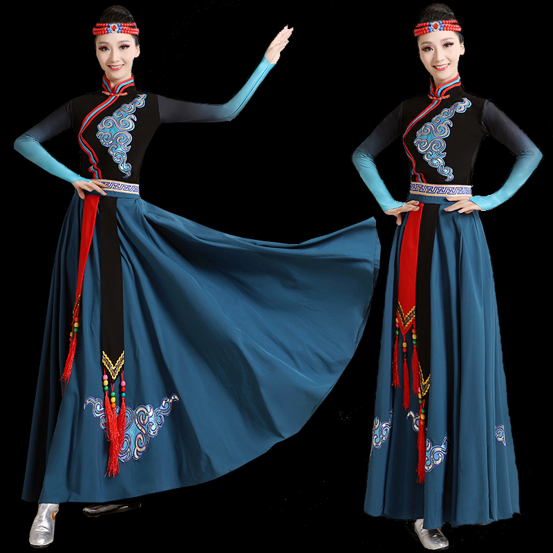蒙古舞蹈演出服女天边新款现代民族风服装大摆裙练习裙蒙族丽人袍