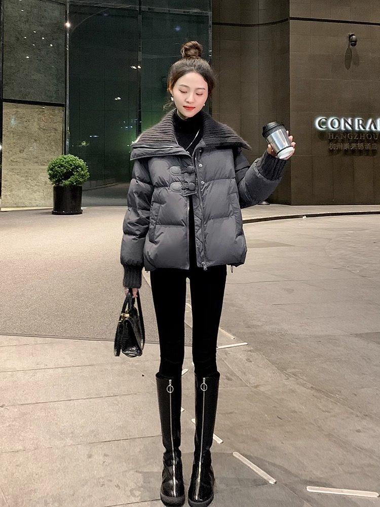 专柜正品短款针织羽绒服女2025冬季韩版90白鸭绒设计感小个子外套