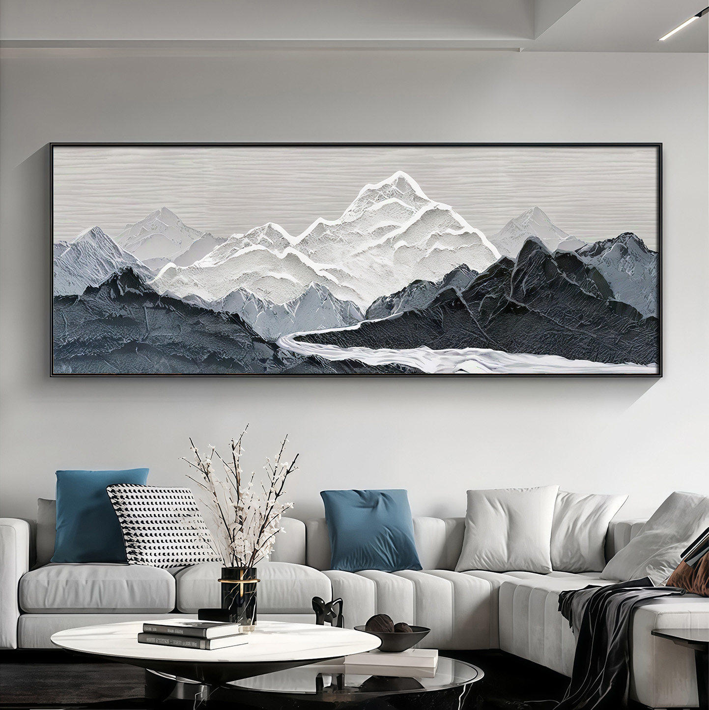 现代简约抽象山脉装饰画客厅沙发背景墙挂画立体肌理感壁画