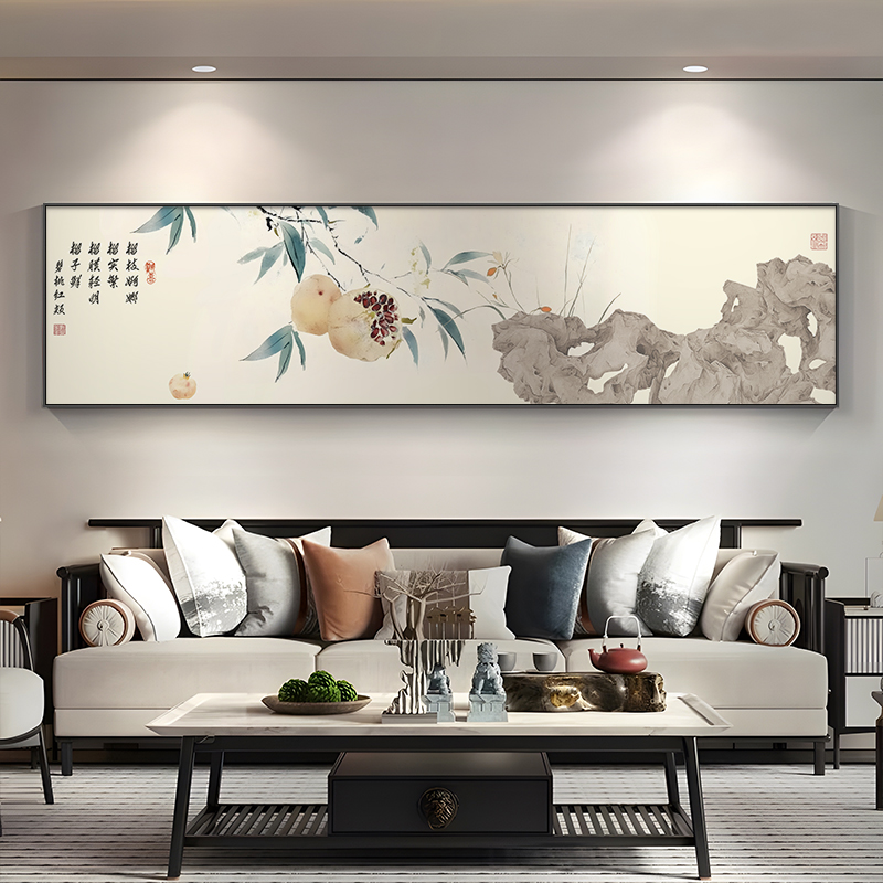 荷花床头挂画中式水墨花卉画卧室装饰画禅意柿子民宿酒店壁画定制图片