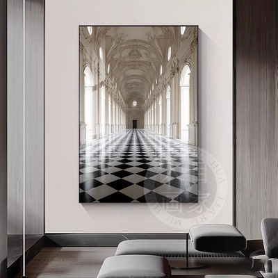 现代简约延伸空间客厅装饰画意式极简走廊尽头过道楼梯间晶瓷画